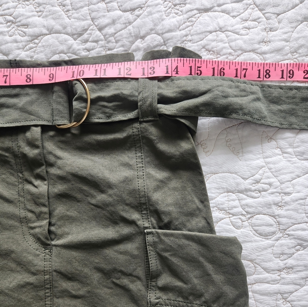 A.L.C. Kai Belted Cargo Mini Skirt Size 8 Army Olive Green Linen Cotton Revolve - Picture 9 of 11